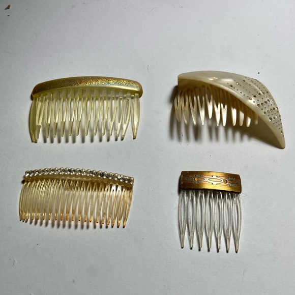 Vintage, Lot of 4 Celluloid Ivory Backcombs or Haircombs with Rhinestones main image 16